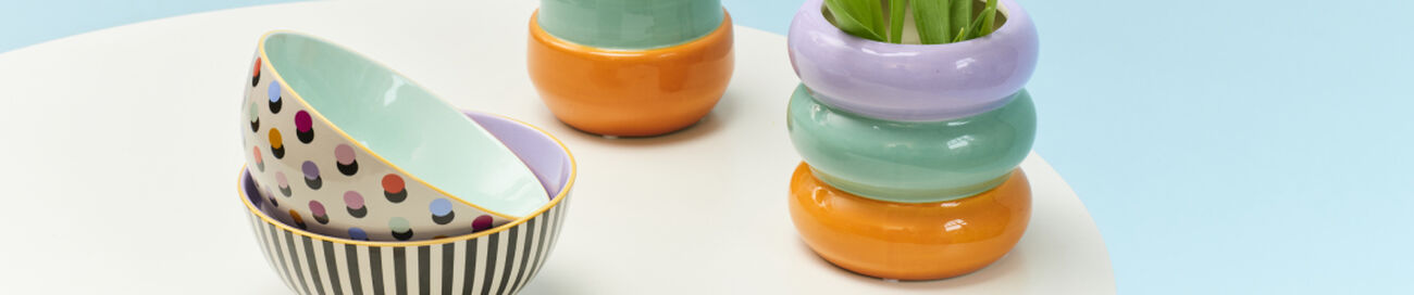 home decor with vases, tea cups and bowls